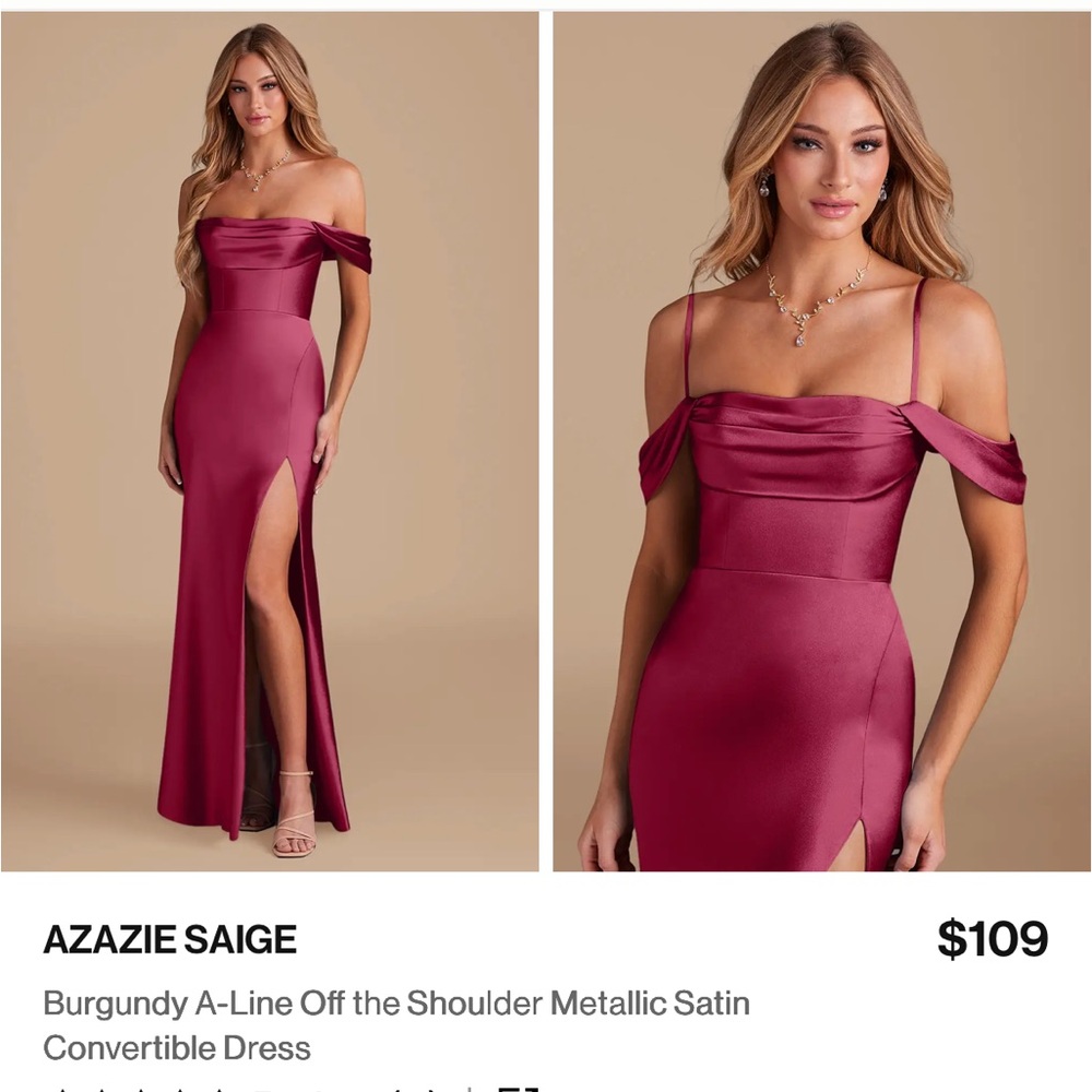 AZAZIE SAIGE DRESS - Metallic Satin Off-Shoulder Bridesmaid Dress